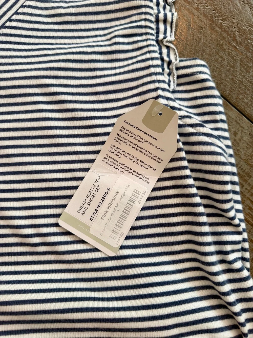 SOFTIES “NEW” Dream Ruffle Striped PJ Top and Shorts Set - Gray/White size L